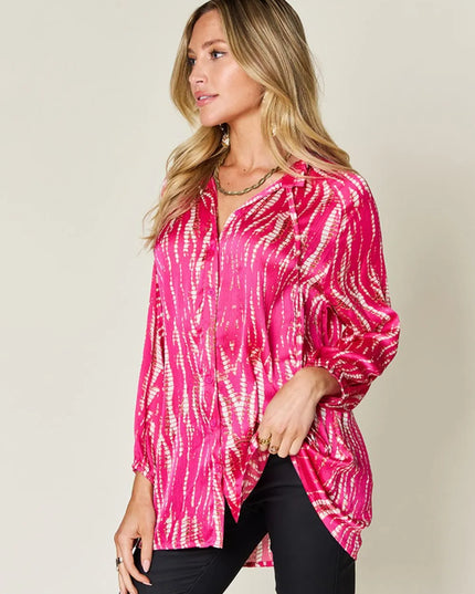 Double Take Full Size Printed Button Up Long Sleeve Shirt
