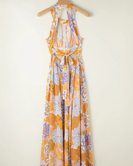 Tied Printed Grecian Sleeveless Maxi Dress