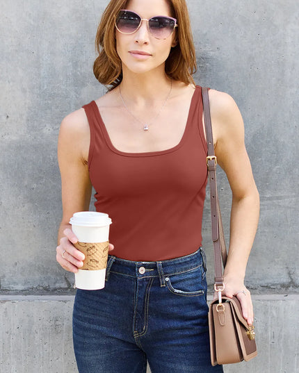 Basic Bae Full Size Square Neck Wide Strap Tank Deep Red