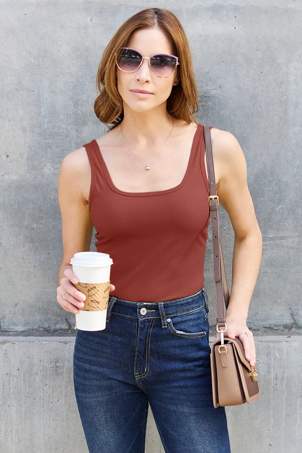 Basic Bae Full Size Square Neck Wide Strap Tank Deep Red