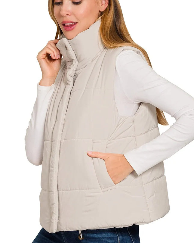 Zenana High Neck Zip-Up Vest Coat