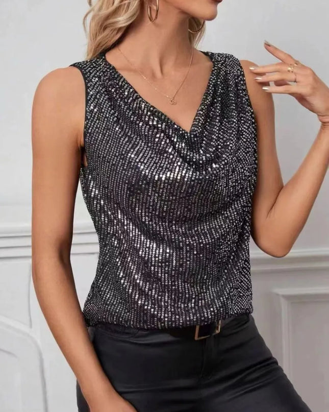 Sequin Cowl Neck Tank