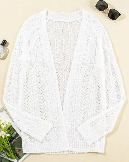 Openwork Open Front Long Sleeve Cardigan