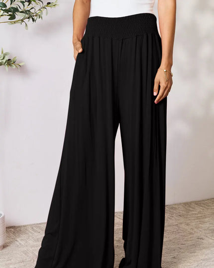 Basic Bae Full Size Smocked Wide Waistband Wide Leg Pants Black