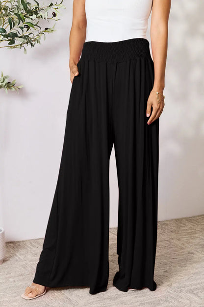 Basic Bae Full Size Smocked Wide Waistband Wide Leg Pants Black