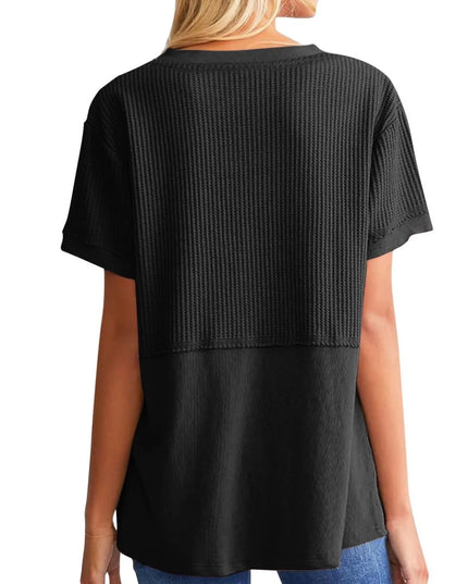 Texture Notched Short Neck T-Shirt