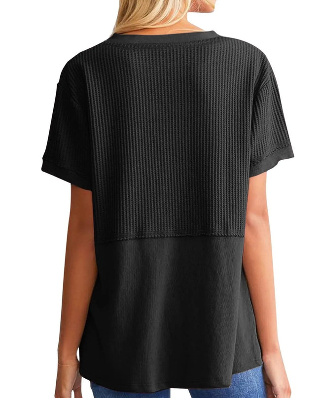 Texture Notched Short Neck T-Shirt