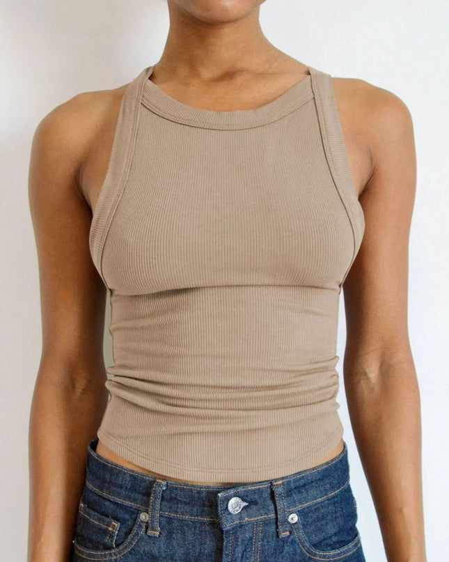 Asymmetrical Back Ribbed Crop Tank Top 