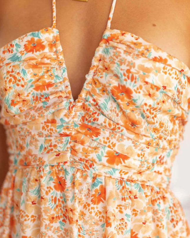 Tiered Halter Neck Printed Cami Dress 