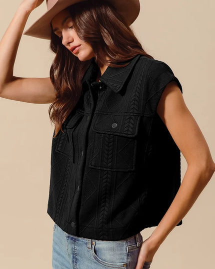 SO ME Cable Quilting Stitch Button Up Knit Vest