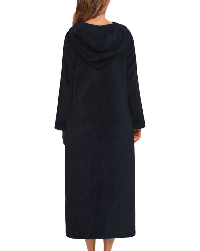 Zip Front Hooded Night Dress with Pockets