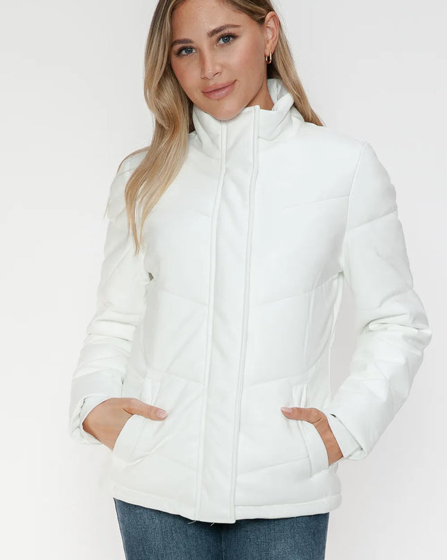 Snobbish Pocketed Zip Up Turtleneck Puffer Jacket White