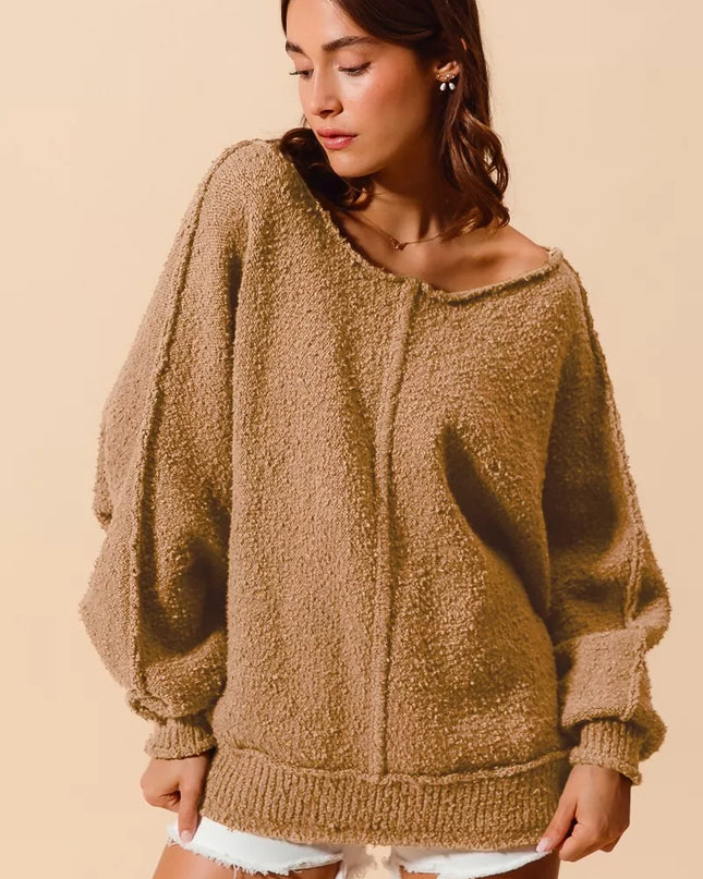 SO ME Loose Fit Exposed Seam Slouchy Boucle Sweater
