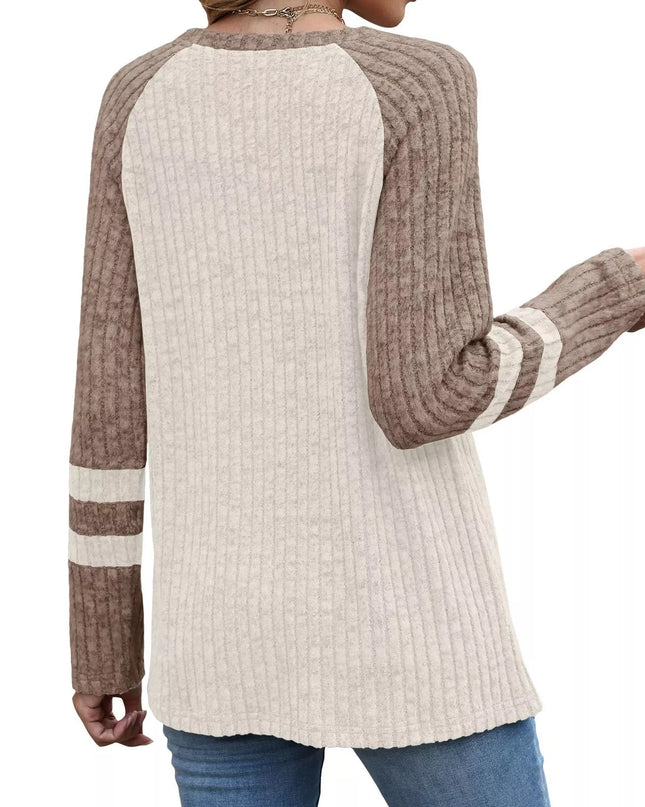 Ribbed Round Neck Raglan Sleeve Top