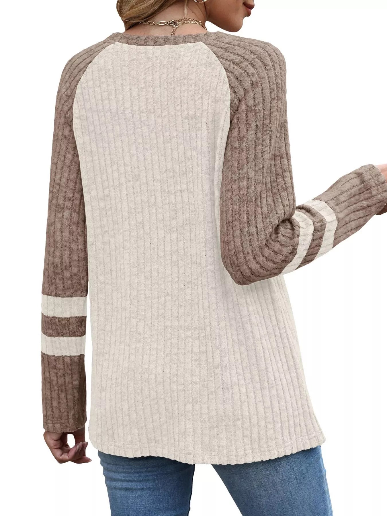 Ribbed Round Neck Raglan Sleeve Top