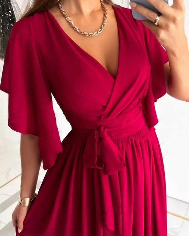 Flutter Sleeve Surplice Tie Waist Dress