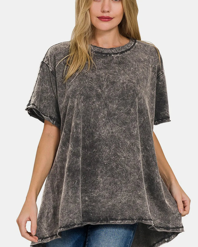 Zenana Round Neck Dropped Shoulder Blouse