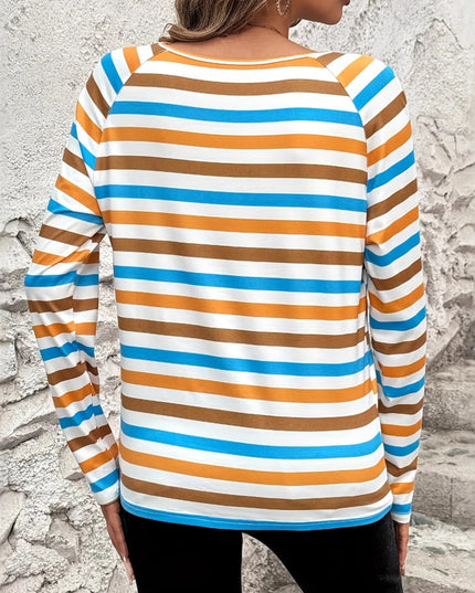 Full Size Striped Long Sleeve Casual Top Plus Size