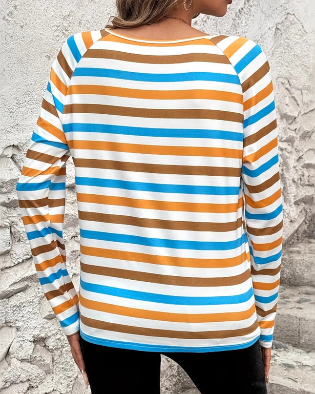 Full Size Striped Long Sleeve Casual Top Plus Size