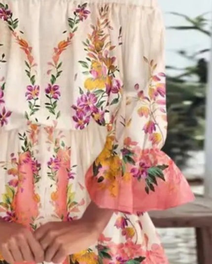 Full Size Floral Off-Shoulder Flounce Sleeve Mini Dress Plus Size 