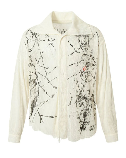 Men's Abstract Print Button-Up Shirt Cracked White