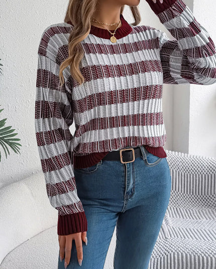 Striped Round Neck Long Sleeve Sweater