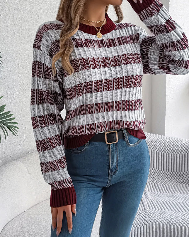 Striped Round Neck Long Sleeve Sweater