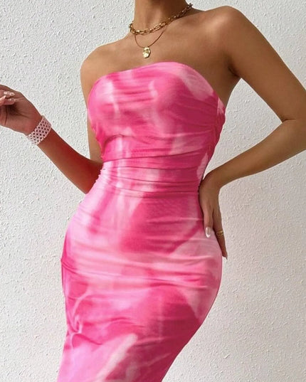 Printed Side Slit Tube Dress