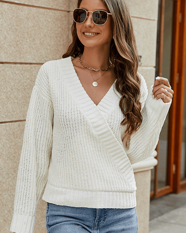 Surplice Neck Long Sleeve Sweater Ivory