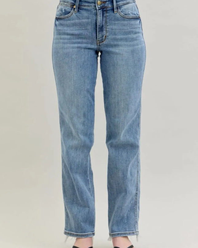 Judy Blue Frayed Hem Cell Phone Pocket Dad Jeans