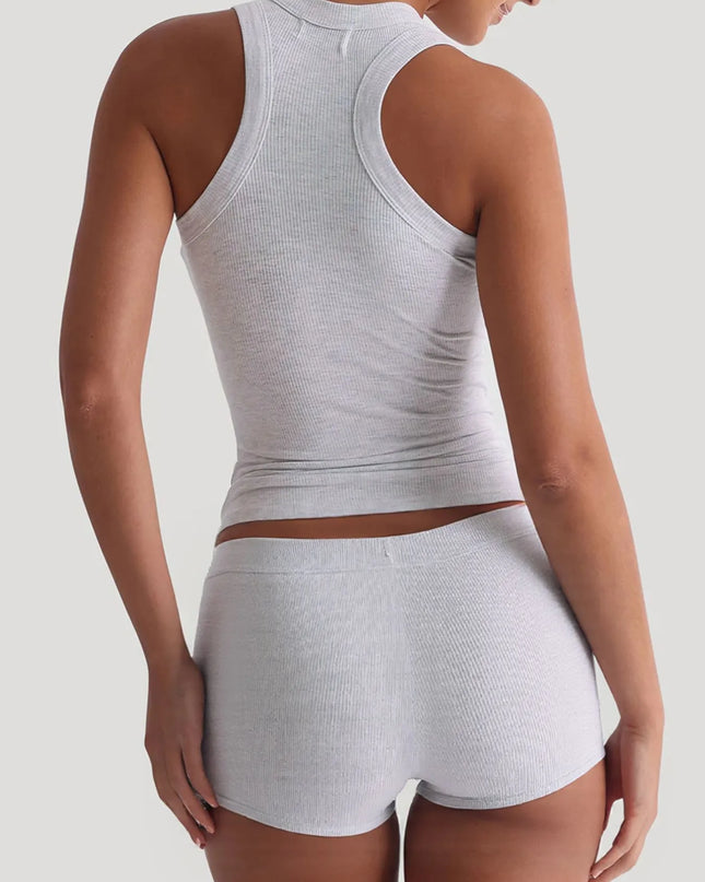 Ribbed Tank Top and Shorts Active Set