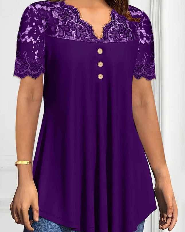 Lace Panel Short Sleeve Blouse 