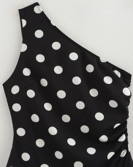 One-Shoulder Polka Dot Mini Dress