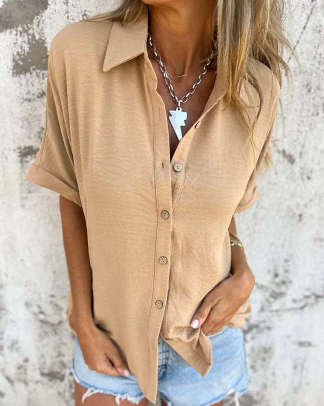 Full Size Collared Neck Half Sleeve Shirt Plus Size 