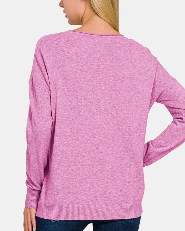 Zenana Front Seam Round Neck Sweater