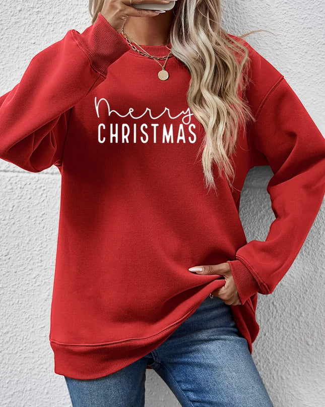 MERRY CHRISTMAS Dropped Shoulder Sweatshirt Deep Red