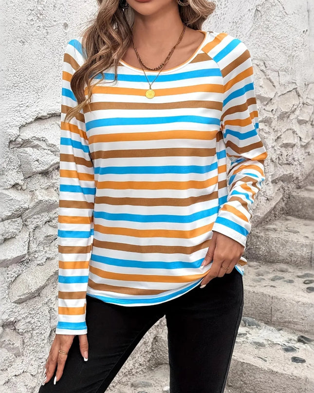 Full Size Striped Long Sleeve Casual Top Plus Size