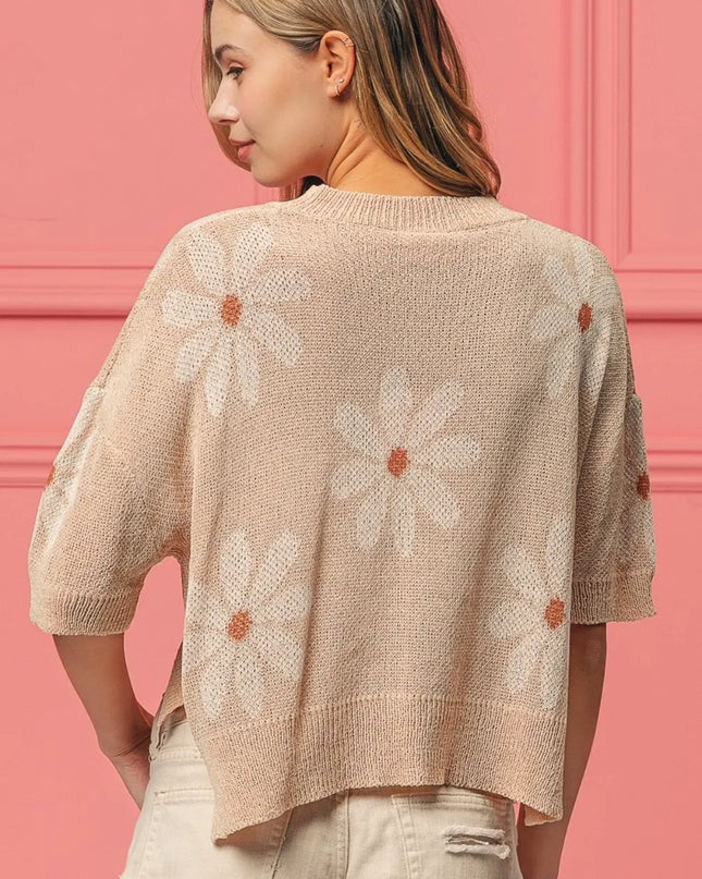 BiBi Floral Pattern Slit Sweater