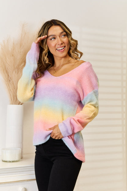 Angel Wings Gradient V-Neck Sweater 