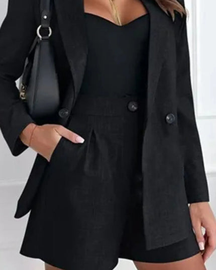 One Button Lapel Collar Blazer and Shorts Set