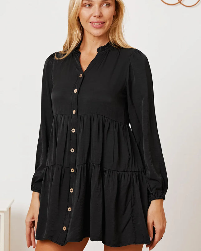 Ruffled Button Up Long Sleeve Tiered Shirt