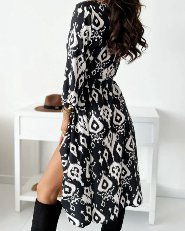 Printed Tie Waist Midi Dress 