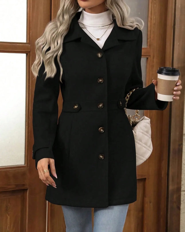 Button Up Long Sleeve Coat Black