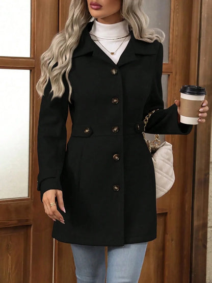 Button Up Long Sleeve Coat Black