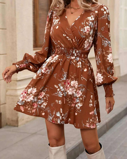 Floral Long Sleeve Mini Dress with Smocked Waist
