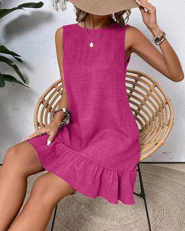 Ruffled Hem Round Neck Sleeveless Dress 