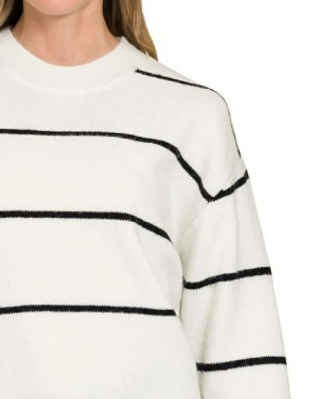 Zenana Round Neck Stripe Sweater