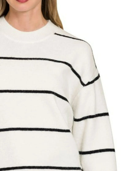 Zenana Round Neck Stripe Sweater