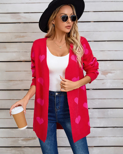 Angel Wings Heart Open Front Long Sleeve Cardigan Scarlet