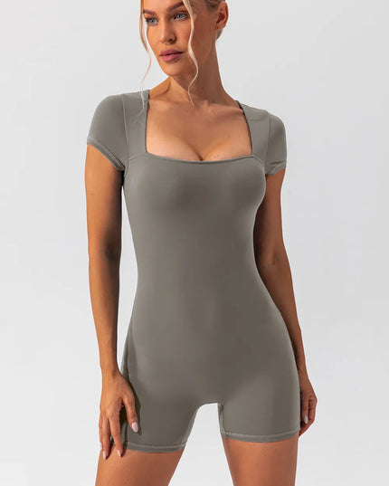 Square Neck Cap Sleeve Active Romper 